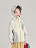 Chaqueta con capucha tejida de tres capas para niñas, primavera 2025, cortavientos, con bloques de color y cremallera en los puños con velcro.