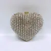 Bolsa de Noite Transfronteiriça Cravejada de Diamantes Europeia e Americana Cor Sólida Bolsa Clutch Totalmente Diamantada Vestido Bolsa Feminina de Cristal Diamante em Forma de Coração Corrente