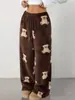Marca independente transfronteiriça, estilo europeu e americano, calça pantalona com estampa de leopardo para mulheres, cintura alta, fluida, comprimento até o chão, modelagem solta, modeladora, casual e adequada para o uso diário