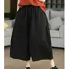 Pantalones Artísticos de Algodón Lino para Mujer Retro Color Sólido Cintura Elástica Sueltos Adelgazantes Linterna Pierna Ancha Pantalones Cropped Casuales para Mujer Verano