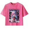 Procesamiento Personalizado Camisetas Estilo Europeo y Americano Retro Tendencia Marca Transfronteriza Vintage Camiseta Chica Picante Manga Corta Lavada Corta Mujer