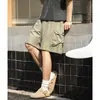 Shorts de Trabalho Americano com Design Dividido de Bolso Duplo com Bordado Color-Blocking Casuais de Comprimento no Joelho
