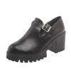 Saltos altos grossos com preto estilo britânico pequenos sapatos de couro mulheres 2024 novos mocassins primavera e outono plus size sapatos atacado