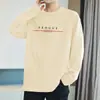Camiseta de Manga Larga de Algodón Puro de Peso Pesado 260g para Hombre, Camiseta de Algodón Suelta para Capa Interior de Otoño e Invierno, Camiseta con Estampado de Cuello Redondo, Abrigo de Otoño