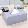 Caja de pañuelos de cuero en stock, Almacenamiento simple de escritorio con múltiples compartimentos, Adecuada para organizar artículos pequeños en la sala de estar, la oficina o el coche