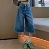 Jeans retro de tiro alto y pierna ancha para mujer, talla grande de verano, para mujeres petite, corte recto holgado, adelgazantes, con una bonita caída, pantalones cropped