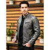Chaqueta de Cuero Sintético Ajustada para Hombre con Cuello Alto, Chaqueta de Motociclista, Ropa Exterior Casual de Moda para Primavera y Otoño, Nueva Chaqueta de Cuero Transfronteriza