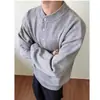 Suéter de punto casual simple de color liso para hombre, semi-formal, corte holgado, versátil, medio botón, estilo otoño e invierno, cuello redondo, manga larga