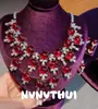 Collar de Frutas con Piedras Preciosas y Diseño de Gota de Agua, Pulsera con Granates Rojos Color Sangre de Paloma en Forma de Huevo y Incrustaciones de Diamantes Pequeños para Fiesta de Palacio