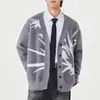 Suéter cárdigan retro americano para hombre, otoño e invierno, de alta gama, grueso, cálido, con bloques de color, chaqueta de punto elegante