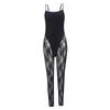 Macacão Camisola Sexy Transparente Elástico Slim-Fit Patchwork de Renda Outono Novo Estilo Cruzado Europeu e Americano para Mulheres