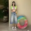 Jeans Cropped Rectos de Cintura Alta para Mujer, Estilo Americano, Textura de Bambú, Tridimensionales, Lavados, Holgados, Adelgazantes, Novedad Verano 2026