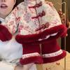 [Em Estoque, Envio Imediato] Roupa de Ano Novo Hanfu para Meninas, Conjunto Tradicional Chinês para Crianças, Vestido de Primeiro Aniversário para Bebê Menina, Roupa de Inverno