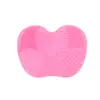 Ferramenta de limpeza de pincéis de maquiagem multicolorida em estoque, portátil, com ventosa, almofada de silicone para esfregar em formato de maçã, esponja de pó, bandeja de silicone para esfregar