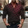 Camisa casual masculina transfronteiriça com estampa, mangas compridas, gola de lapela e botões estilosos