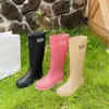 Botas de lluvia de caña alta para mujer, botas largas de alta calidad, botas de lluvia de caña alta, zapatos impermeables de moda para damas, zapatos de goma antideslizantes europeos y americanos, suaves