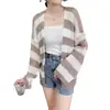 Combinación de colores de primavera y verano, nuevo cárdigan suéter a rayas holgado de estilo coreano, mohair, manga larga, top para mujer, abrigo protector solar