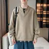 Moletom falso de duas peças com gola Henry para homens, outono de 2026, modelagem solta, estilo high street americano, top T-shirt de manga longa com retalhos xadrez, moderno