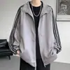Jaqueta Retro Americana de Camurça Masculina Primavera e Outono Jaqueta Solta com Lapela Masculina Bonita Listrada Top