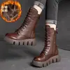 Botas de Couro Macio com Veludo Espesso e Solado Grosso para Mulheres, Botas Forradas com Lã, Novo Estilo Inverno 2026, Quentes, Retrô, Estilo Wasteland, Novas Botas Martin