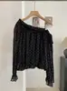 Camisa de Manga Larga Acampanada de Lunares KEKEZOON para Mujer, Atuendo de Otoño con Lazo, Cuello Asimétrico, Hombros Descubiertos, Top de Corte Holgado 8742