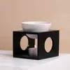 Suministro de fábrica tarro de vela con base de bambú personalizado patrón C- Tpat negro vidriado manualidades creativas para el hogar antiterrorismo