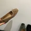 Aumente a altura na primeira temporada de reuniões! Sapatos baixos femininos de bico quadrado com laço estilo retrô coreano, sapatilhas slip-on femininas