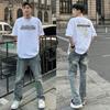 Camiseta Masculina Versátil Estampada Estrela Manga Curta Meia Manga Estilo Rua Europeu e Americano Primavera e Verão Simples Solta Gola Redonda