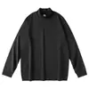 Camiseta de Algodón Unisex de Manga Larga y Cuello Medio, Corte Holgado, Camisa Base Lisa para Otoño e Invierno, Top Versátil para Pareja, Alta Calidad