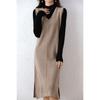 Chaleco de punto de lana nueva para otoño e invierno, falda con tirantes, vestido largo holgado sin mangas para mujer, vestido tipo suéter exterior
