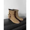 Encontrando elementos étnicos por primera vez ~ Botas Martin slip-on de boca ancha con cuentas y punta redonda, nuevas botas cortas de otoño e invierno