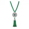 Colar Versátil de Alto Padrão Outono e Inverno Estilo Étnico Corrente Longa para Suéter Pingente de Franja Ruyi Verde Acessórios de Vestuário Joias