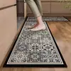 Alfombra Larga de Cocina con Diseño de Azulejo Floral Retro de Terciopelo de Cristal, Felpudo Doméstico Absorbente de Agua Antideslizante para Entrada y Pasillo