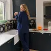 Nuevo conjunto de casa de color sólido con manga larga y pantalón largo para mujer, estilo francés arrugado casual, holgado y cómodo, se puede usar afuera, pijama TZ4132