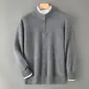 Tricô Masculino Europeu e Americano 100% Lã Malha Grossa 7 Gauge Meio Zíper Espessado 410g Lã Pura Espessada Casual de Negócios