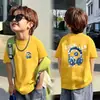Estilo Casual Manga Curta Crianças Pequenas, Médias e Grandes Verão 2026 Nova Camiseta para Meninos Ensino Fundamental Meninos Top 100% Algodão Camiseta com Desenho