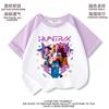 Grupo de Chicas Cazadoras de Kpop Camiseta Blanca de Manga Raglán de Color Contrastante para Niños Estilo de Niña Manga Corta Holgada Top Ropa de Verano para Niños Grandes