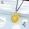 Colgante Tejido con Piedras Preciosas Chapado en Oro con Diseño Hueco Tallado, Diamantes Microincrustados, Cobre Repujado, Collar Vintage Redondo Chapado en Oro del Dios de la Riqueza