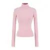 Camiseta Básica de Manga Larga con Cuello Medio Estilo Ligero y Sofisticado para Mujer Otoño e Invierno Nueva Lana Elástica Ajustada Corta