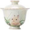 Fabricante Conejo Ru Horno Tazón Cubierto Juego de Taza de Té Una Olla Dos Tazas Tazón de Té de Cerámica Portátil Individual de Alta Gama con Tapa
