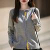 Cardigan de Punto de Lana Peinada Nuevo Otoño Temprano 2025 Cuello Redondo Manga Larga para Mujer Bloques de Color Bordado Calabaza Holgado