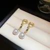 Pendientes de Borla Geométrica de Perla con Circonita de Aguja Plateada Pendientes Elegantes de Lujo Ligero Pendientes de Moda Exquisitos Versátiles para Mujer
