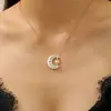 Colar Pingente Lua e Sol da Moda, Joia Transfronteiriça Europeia e Americana Elegante e de Alto Padrão, Corrente Clavícula com Pingente de Sol e Lua para Mulheres