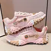 Zapatillas de Papá Rosas con Pedrería para Mujer 2026 Verano Nuevas de Suela Gruesa que Aumentan la Altura Transpirables de Malla con Adorno de Diamantes Zapatos Deportivos Casuales de Moda