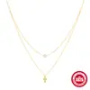 Collar de Plata de Ley S925 con Colgante de Cruz Cadena de Clavícula con Perla Diseño Popular Europeo y Americano Todo-partido Multicapa Doble Capa para Mujer