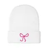 Gorro de Punto Bordado con Lazo Estilo Coreano de Lana para Mujer, Versátil, Cálido para Exteriores y Equitación