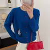 Cárdigan de Punto Jacquard de Dibujos Animados Azul con Cuello Redondo y Mangas Largas para Mujer 26 Otoño Nuevo Estilo Adelgazante Cómodo Versátil Abrigo Suéter