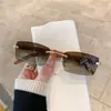 Nuevas Gafas de Sol de Moda Europeas y Americanas Transfronterizas para Hombres y Mujeres, Sin Marco, Varilla con Imitación de Madera, Gafas de Sol al por Mayor en Stock