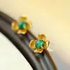 Pendientes de plata 925 con malaquita diseño pendientes aguja de plata alta gama verde temperamento joyería al por mayor pendientes de moda