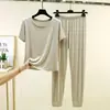 Conjunto de Pijama Redondo Youkesi para Mujer Verano Casual Talla Grande Camiseta Pantalón Jogger Delgado Transpirable Ropa de Casa Conjunto de Dos Piezas